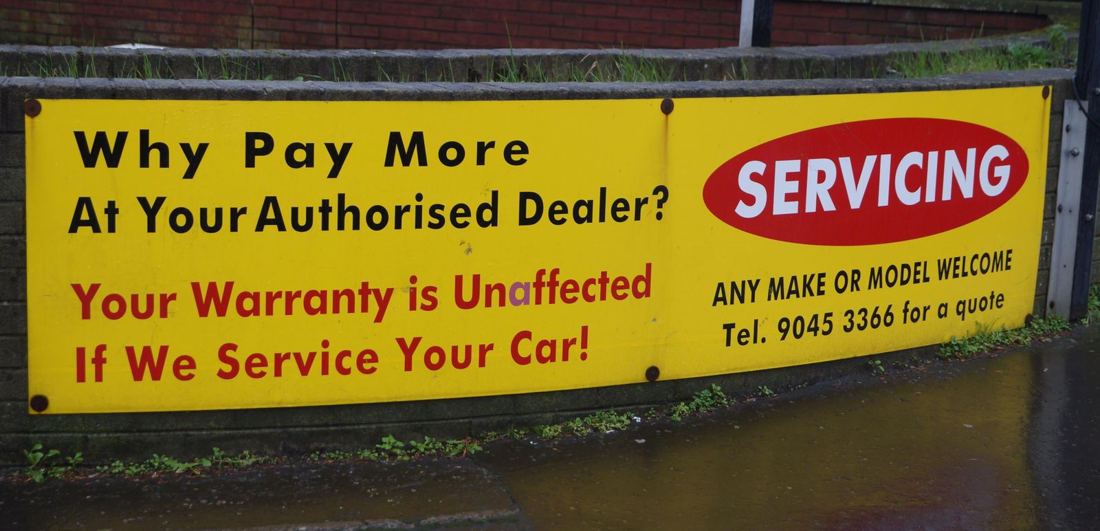 Sterrett's banner: Why pay more at your authorised dealer? Your warranty is unaffected if we service your car
